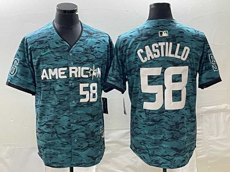 Mens Seattle Mariners #58 Diego Castillo Number Teal 2023 All Star Stitched Baseball Jersey->seattle mariners->MLB Jersey